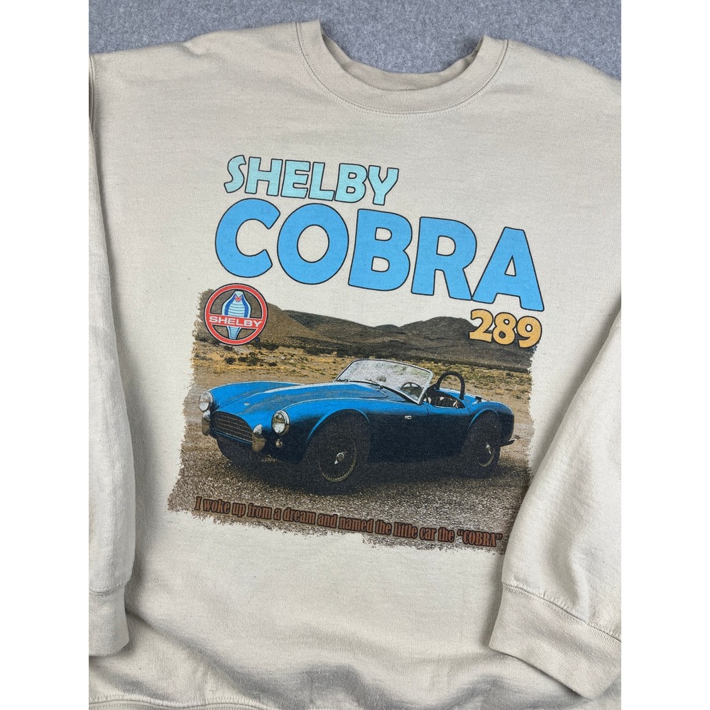 Shelby Cobra Sweatshirt Mens Large Beige Graphic Crewneck Car Racing Pullover - Picture 2 of 7